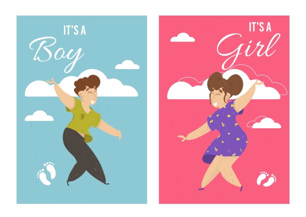 婴儿沐浴卡套装。是一个女孩和一个男孩图片下载