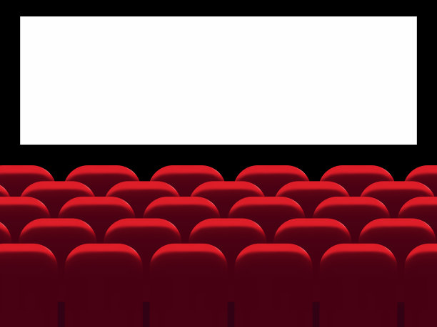 电影院礼堂与屏幕和红色座位电影矢量插图图片下载