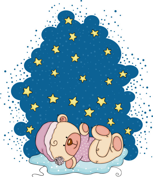 夜星插图与泰迪熊睡觉图片下载