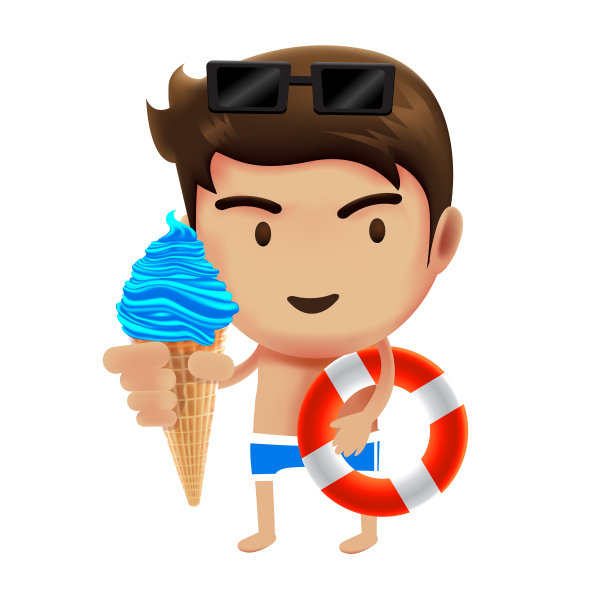 拿着冰淇淋和生活戒指的男人，商人工作，人物设计图片下载