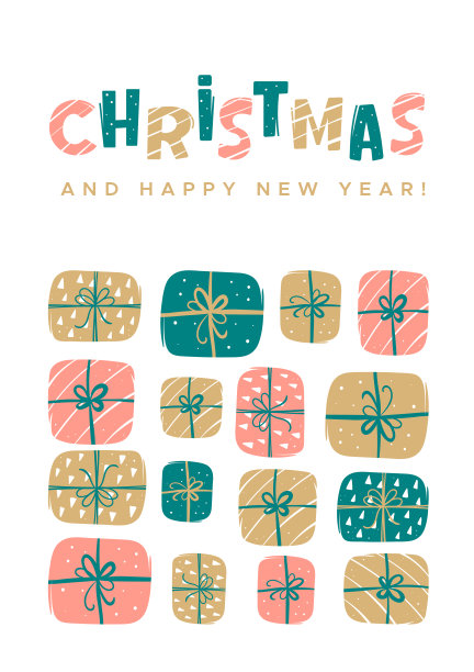 圣诞贺卡和彩色的礼盒图片下载