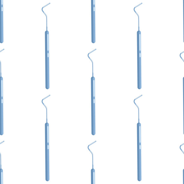 刮匙金属牙科工具图标无缝图案。钢制牙科刮平背景。图片下载