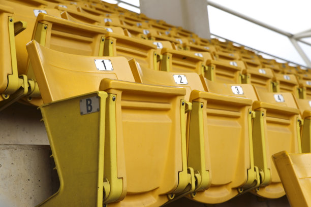 在圆形剧场观看体育比赛的椅子。看台上一字排开的椅子。图片下载