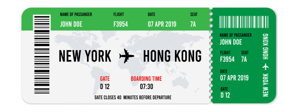 带有乘客姓名的逼真机票设计。矢量图图片下载