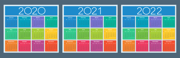 2020年、2021年和2022年的多彩日历。图片下载