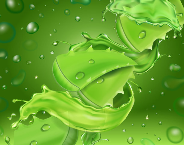 芦荟真实感绿色背景与飞溅。图片下载