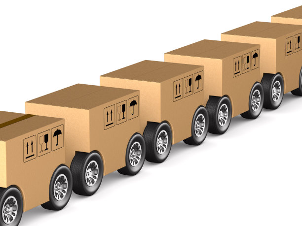 白色背景上带轮子的货物箱。孤立的3 d演示图片下载