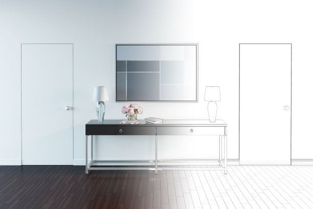 两扇门的走廊素描和一幅画成为了真正的室内图片下载