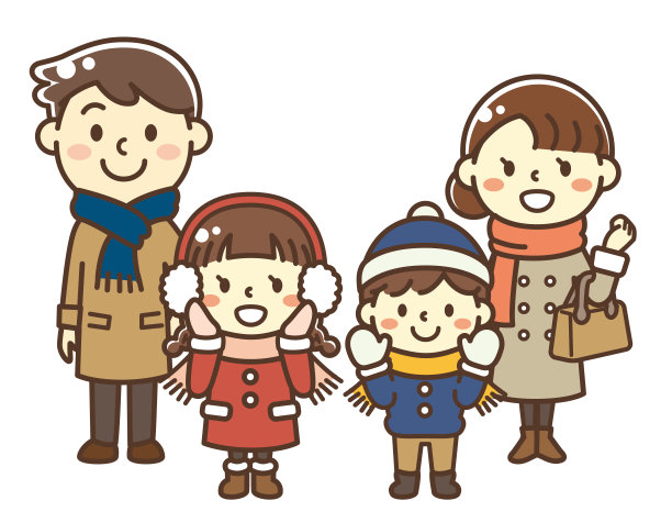 父母和孩子穿冬天的衣服图片下载