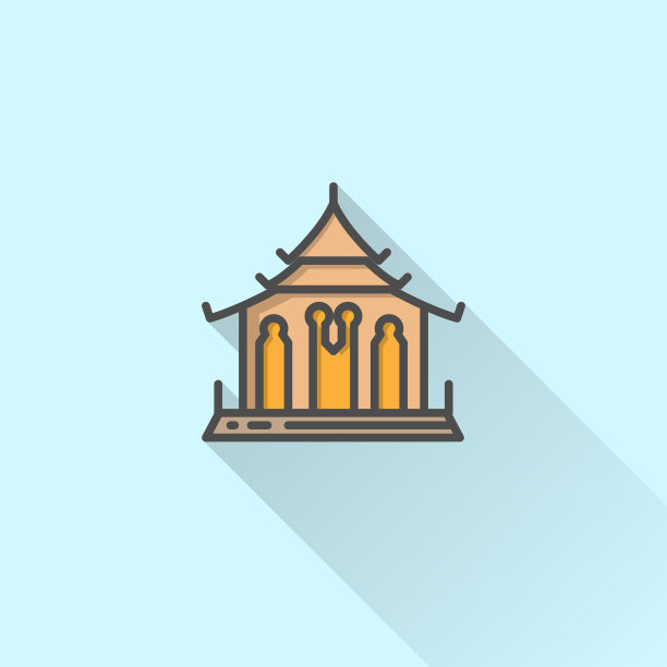 单寺庙填充图标与长影子图片下载