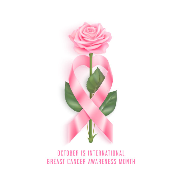 乳腺癌宣传月矢量横幅与粉红丝带和玫瑰图片下载