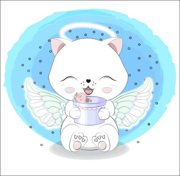 带着礼物的小猫天使图片下载
