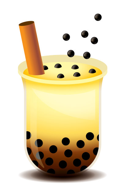 奶茶与耐嚼的木薯球倒入塑料杯。新鲜的顶珍珠为红糖奶茶-矢量插图素材图片