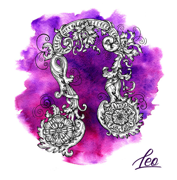 紫色水彩背景为狮子座或狮子星座。图片下载