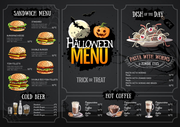 万圣节菜单设计与杰克o灯笼。餐厅的菜单图片下载
