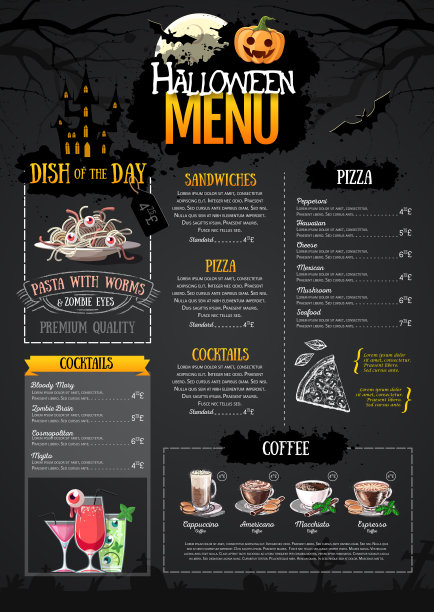 万圣节菜单设计与杰克o灯笼。餐厅的菜单图片下载
