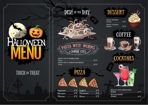 万圣节菜单设计与杰克o灯笼。餐厅的菜单图片下载