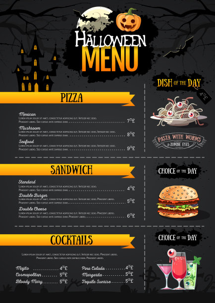 万圣节菜单设计与杰克o灯笼。餐厅的菜单图片下载