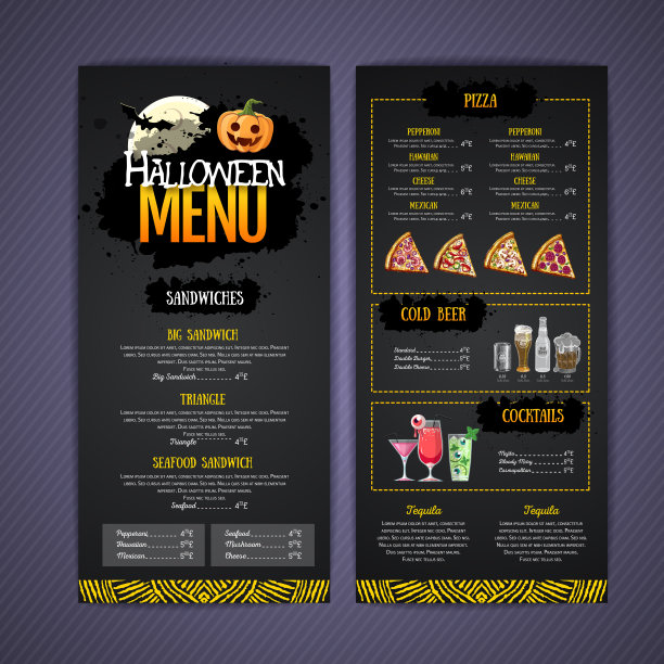 万圣节菜单设计与杰克o灯笼。餐厅的菜单图片下载