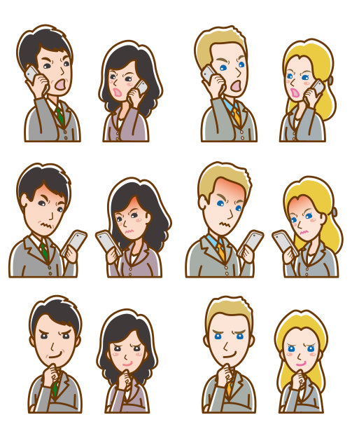 商人和女商人的面部表情插图图片下载