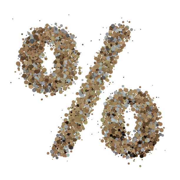 背景上的浅金色字母百分比。3 d图片下载