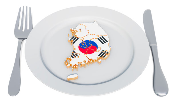 韩国菜的概念。带有韩国地图的板块。3D渲染图片下载