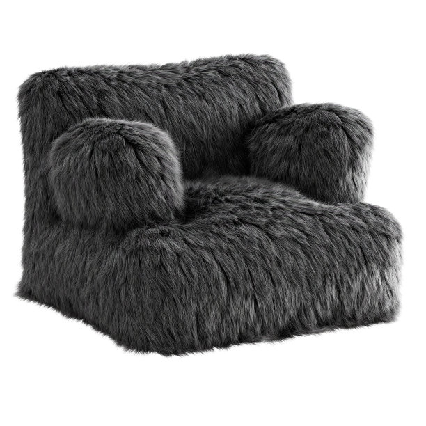 美丽的灰色绒毛羊毛扶手椅在一个孤立的背景。三维渲染图片下载