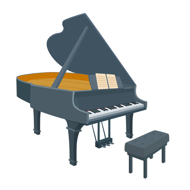 带钢琴凳的三角钢琴。图片下载