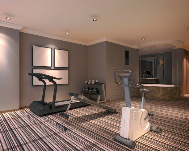 豪华浴室和健身室的3D渲染图片下载