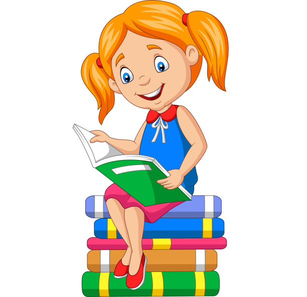 漫画小女孩在看书堆书图片下载