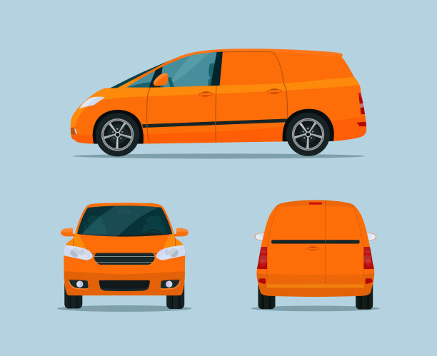 货物的货车。Ð × ×小货车，侧，前，后视图。矢量平面风格的插图。图片下载