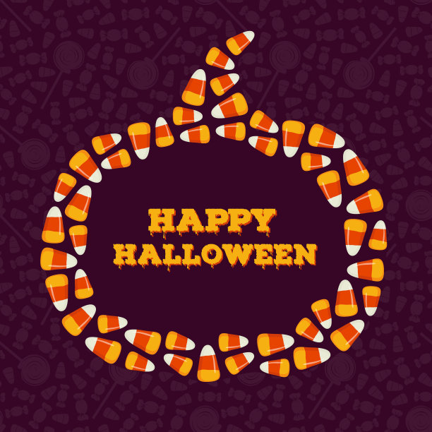 万圣节快乐贺卡，海报。南瓜的剪影。trick or treat背景。传统节日糖果图片下载