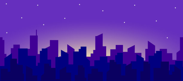 月亮和星星冉冉升起，城市夜景尽收眼底。矢量无穷水平图图片下载