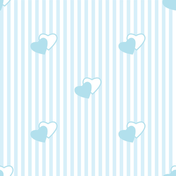 无缝垂直条纹蓝色心形图案，柔和的淡色。图片下载