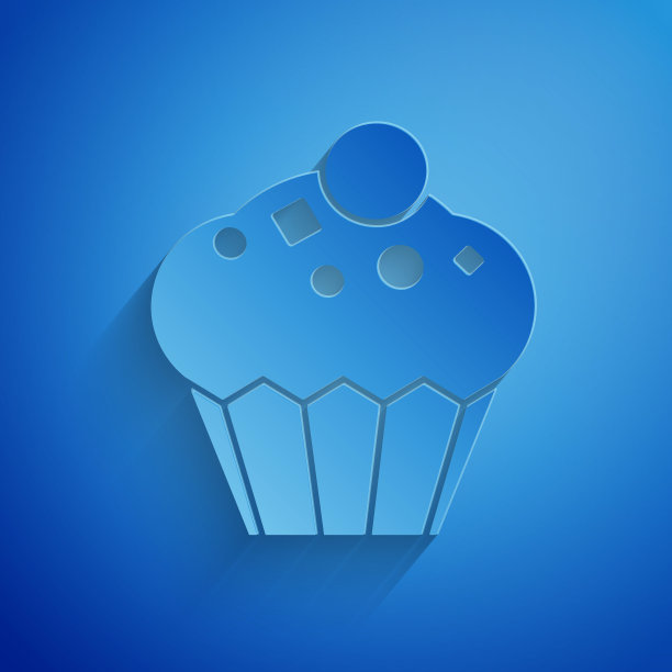 纸切松饼图标孤立在蓝色背景。纸艺术风格。矢量图图片下载