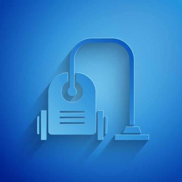 剪纸吸尘器图标隔离在蓝色背景。纸艺术风格。矢量图图片下载