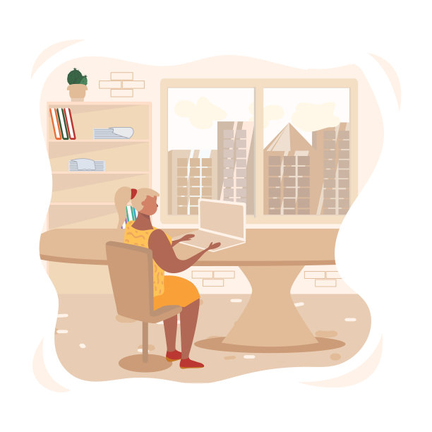 在办公室使用笔记本电脑的女人插图图片下载