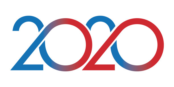 基于红蓝曲线的图形贺卡，呈现2020年素材图片