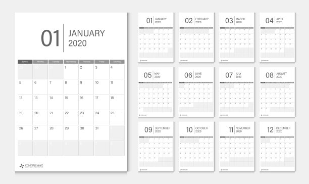 2020日历设计模板周从周日开始。图片下载