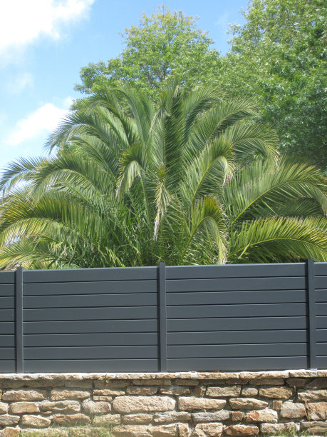 PVC栅栏和石头花园的封闭式房子图片下载