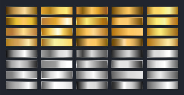 收藏金、银、铬等金属渐变。具有金、银、铬等金属效果的亮丽板材。矢量图素材图片