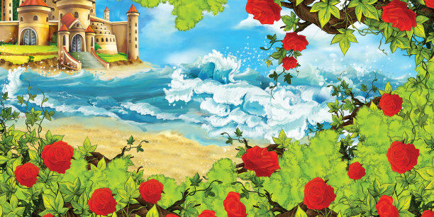 卡通场景美丽的城堡和海边或海边图片下载