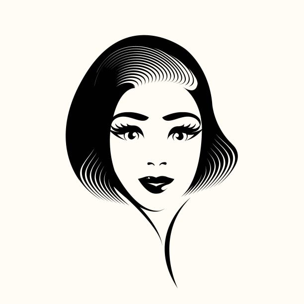 美容美发沙龙的标志。漂亮的女人，优雅的发型和妆容。前视图的肖像。图片下载