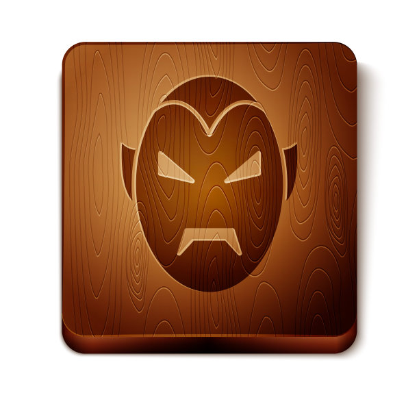 棕色吸血鬼图标孤立在白色背景。快乐的万圣节派对。木制方形按钮。矢量图图片下载