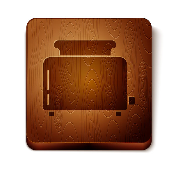 棕色烤面包机与吐司图标孤立在白色背景。木制方形按钮。矢量图图片下载