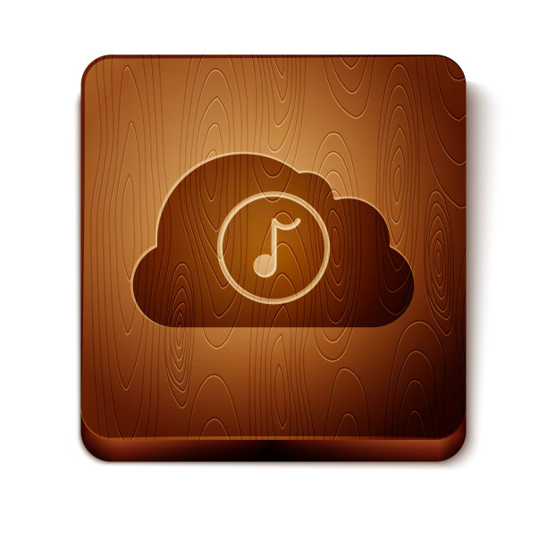 棕色音乐流媒体服务图标孤立的白色背景。声音云计算，在线流媒体，在线歌曲，音频波。木制方形按钮。矢量图图片下载