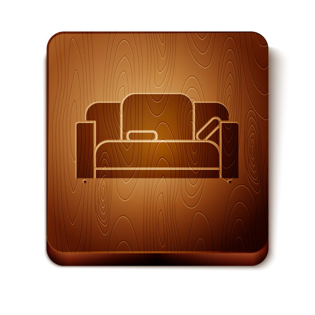 棕色沙发图标孤立在白色背景。木制方形按钮。矢量图图片下载