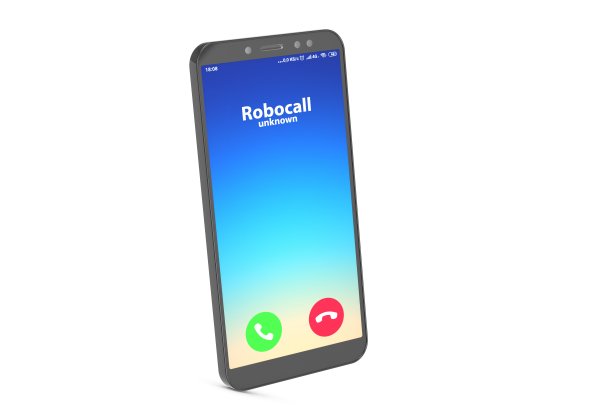 3d插图:手机与机器人呼叫。机器用烦人的广告呼叫客户，随机拨打电话号码。垃圾邮件,电话留言的概念。图片下载