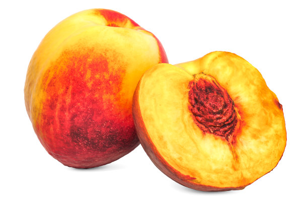 油桃和它的横截面三维渲染与现实的纹理隔离在白色的背景图片下载