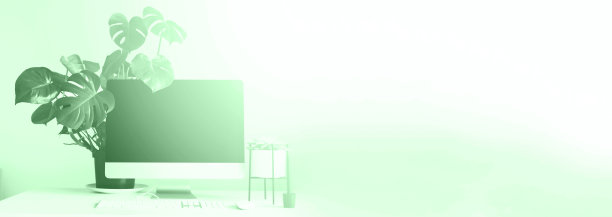 设计师的工作空间在时尚的薄荷色背景。简约的家庭办公室。副本的空间。键盘，鼠标，电脑显示黑屏。前视图。图片下载